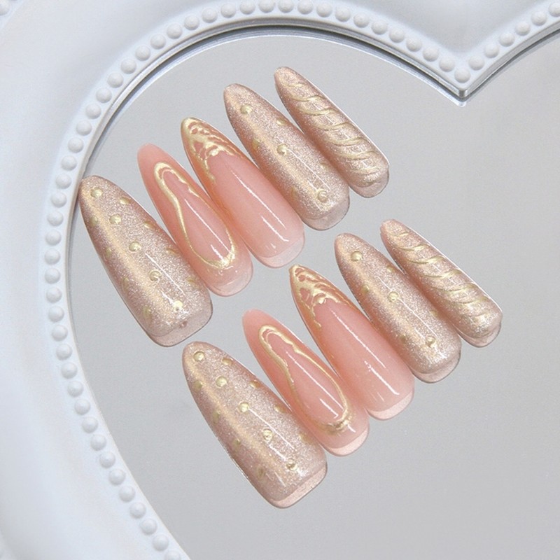 1Set Press on French Tip Nail Art Stickers 3D Cats Eye Molten Sunset False Nail
