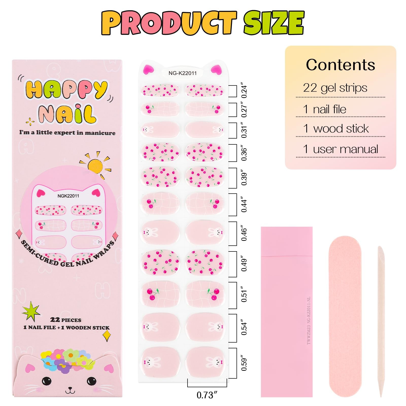 EBANKU Kids Gel Nail Polish Strips Cherry Cute Semi-Cured Nail Art Wraps | Fu…