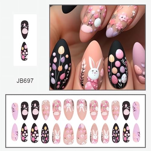 Pink Easter Press on Nails Almond Fake Nails Matte Spring False Nails style16
