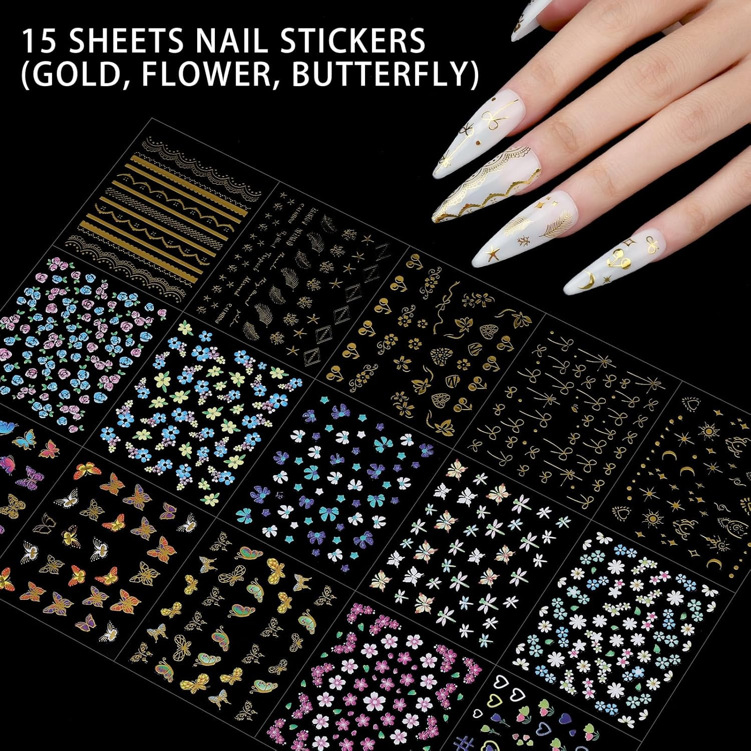 Nail Art Charms and Gems Set with Rhinestones, Brushes, Stickers, and Pearls