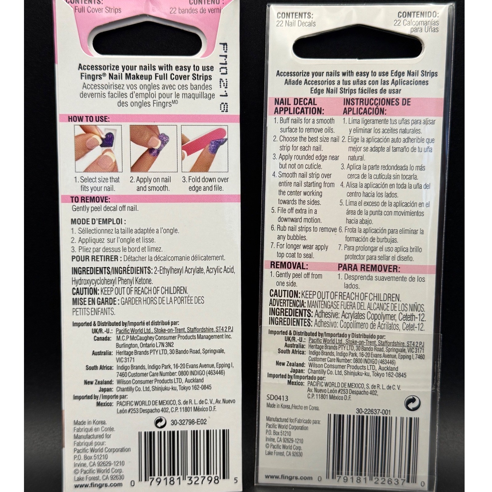 Fingrs Nail Makeup Full Cover Strips & Edge Nail Strips Pink Orange Swirl Floral