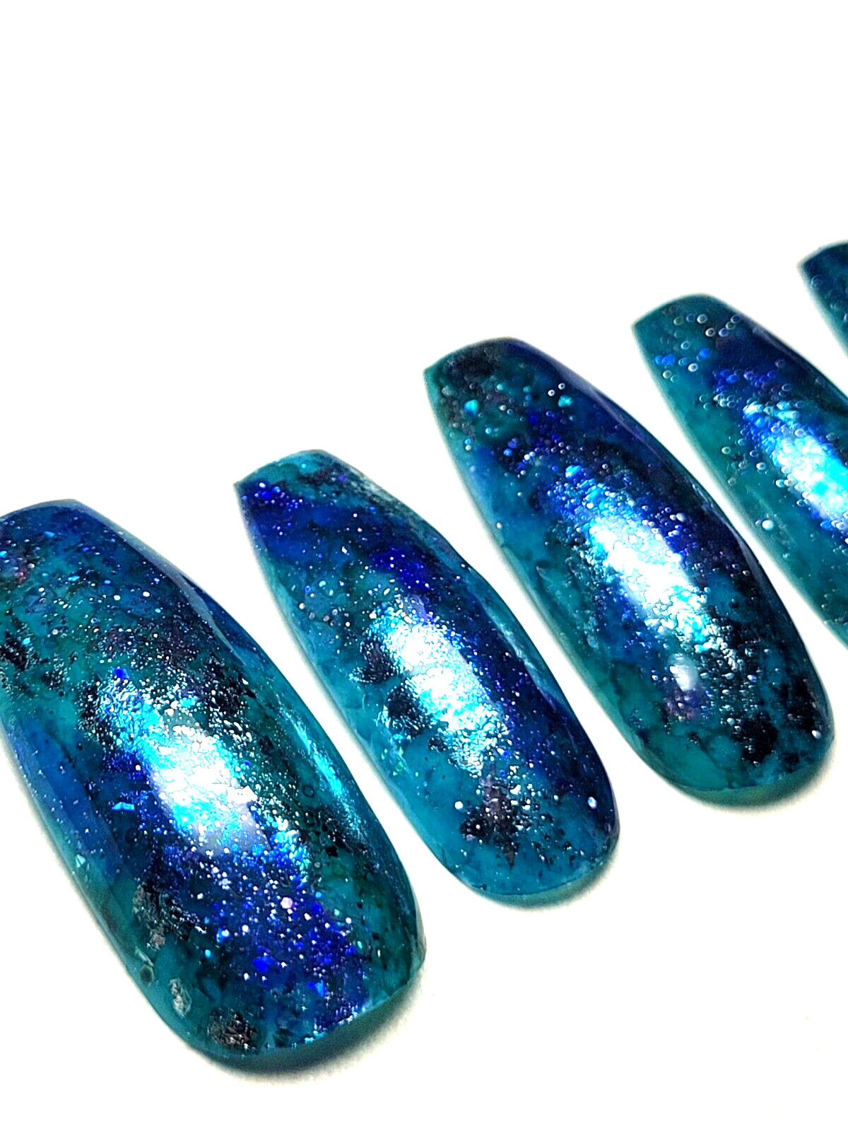 Custom Gel Press on Nails fake nails Handmade 10 pc set SMALL Teal Blue