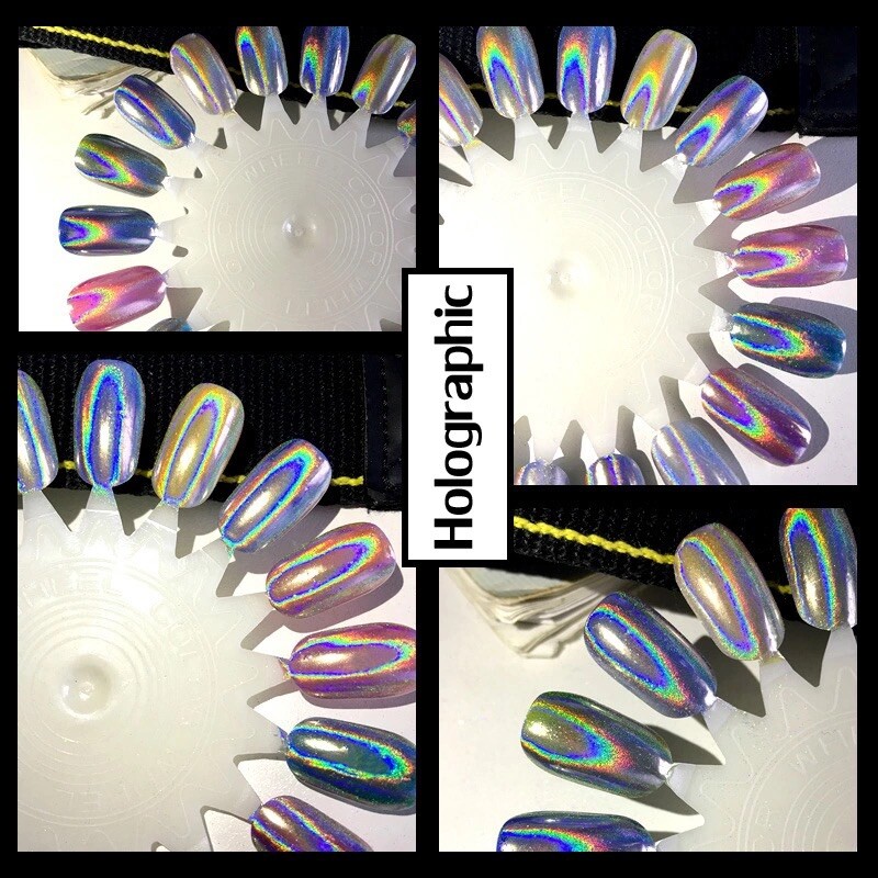 Nail Chrome Powder Rainbow Holographic KIT 15um Super Fine + Silicone Brush DIY