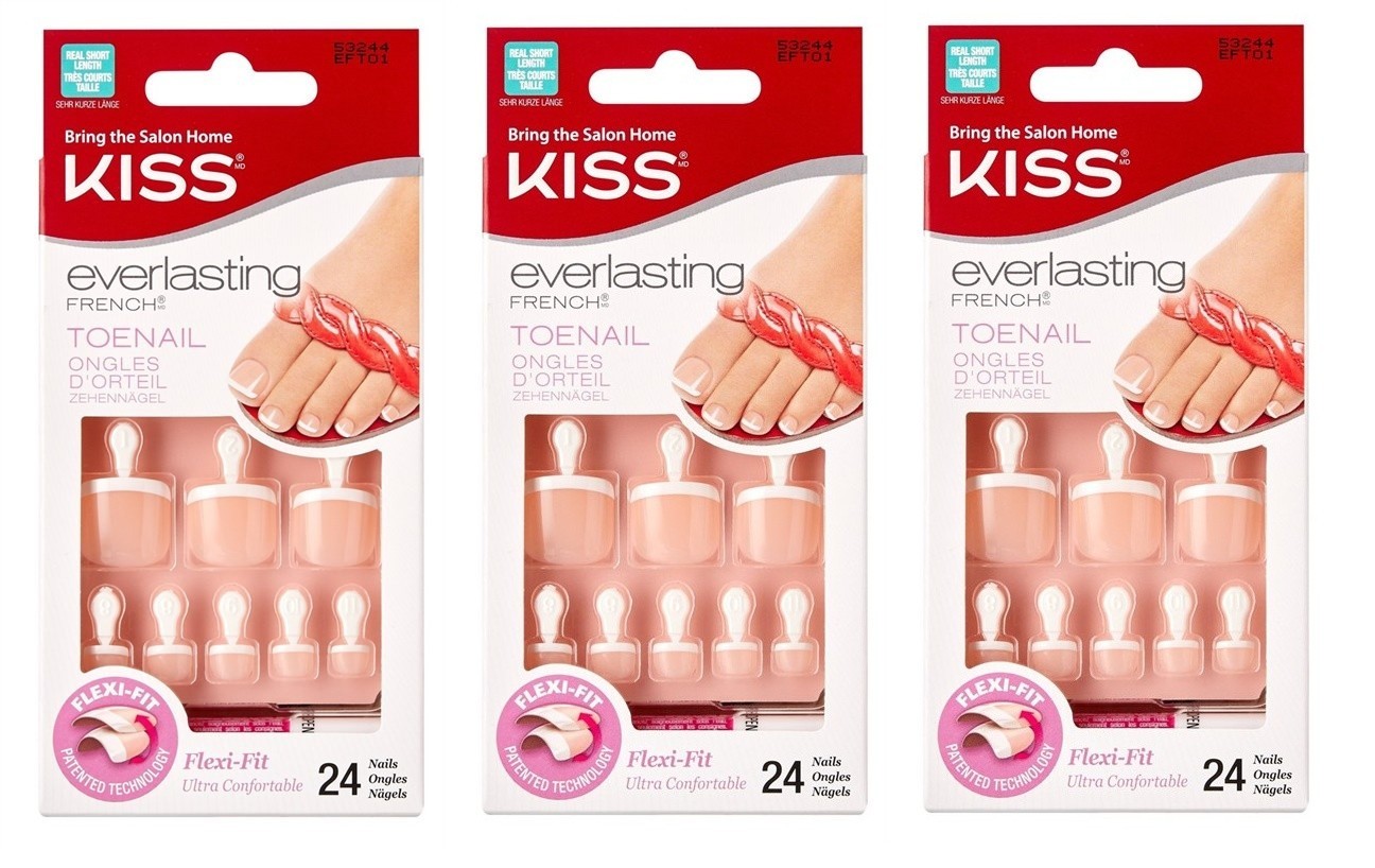 BL Kiss Everlasting French Toenail Kit Real Short 24 Nails *Three Pack*