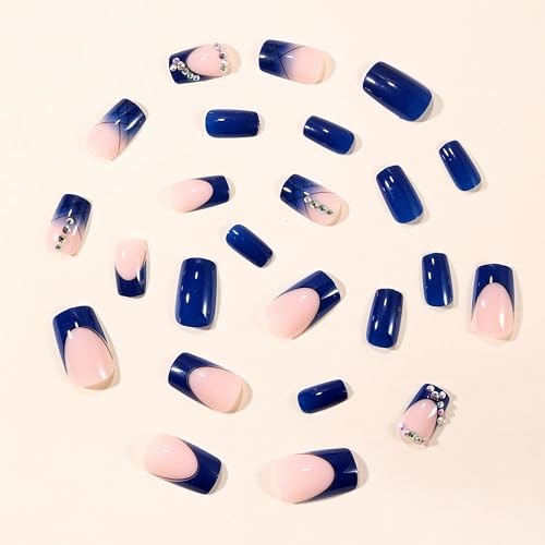 Press on Nails Medium Square – Royal Blue French Tip – 9116 Royalblue