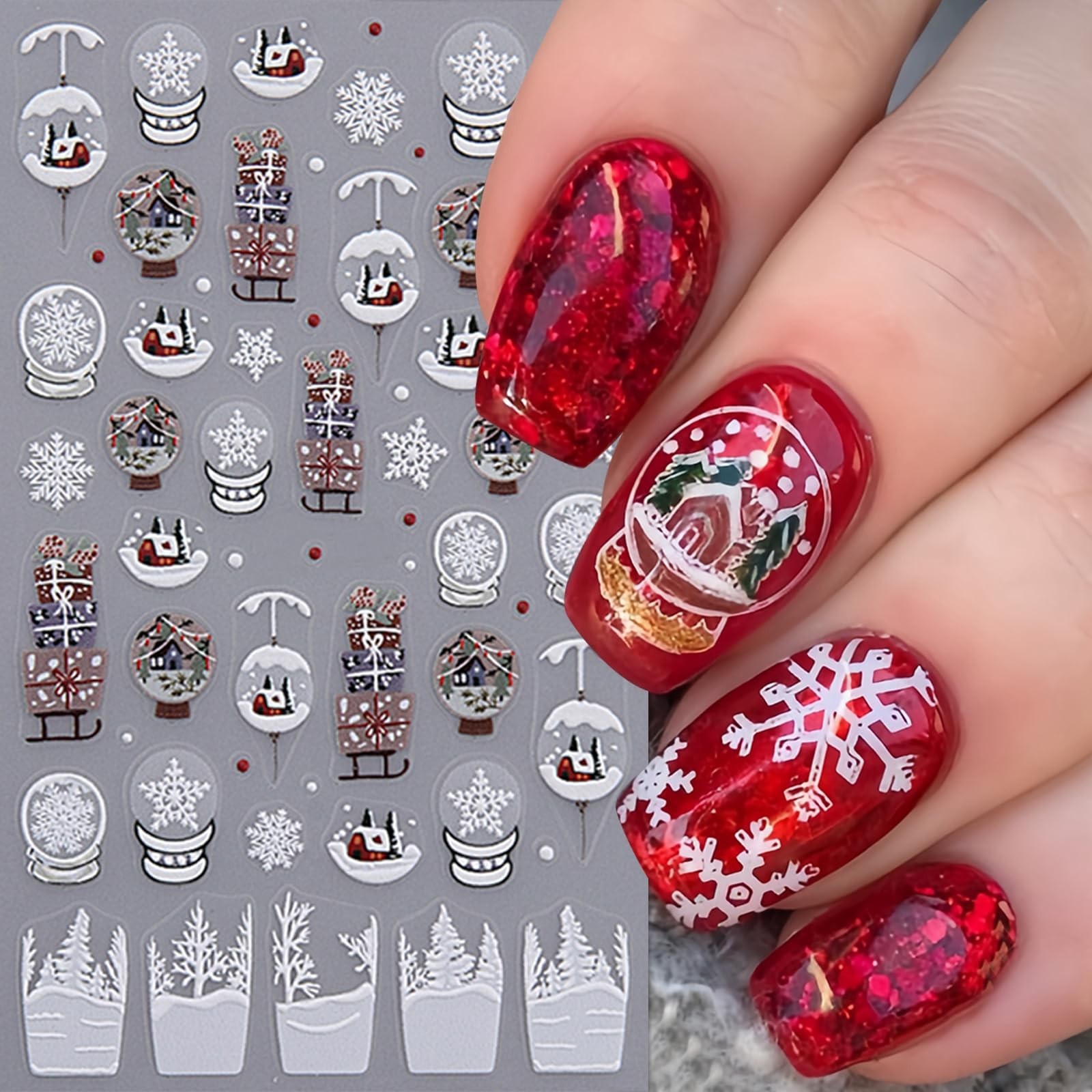 4Pcs Christmas Snowflake Nail Stickers 5D Embossed Self-Adhesive Glitter Chri…