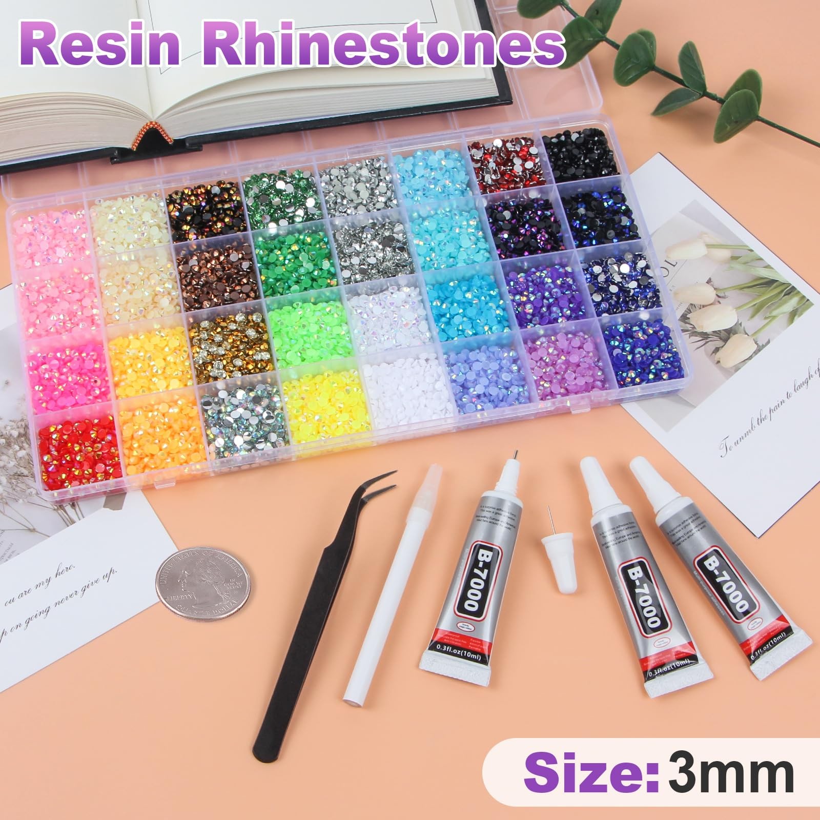 45000Pcs 32 Colors Jelly Resin Rhinestones for Bedazzling, 3mm Multicolor Fla…