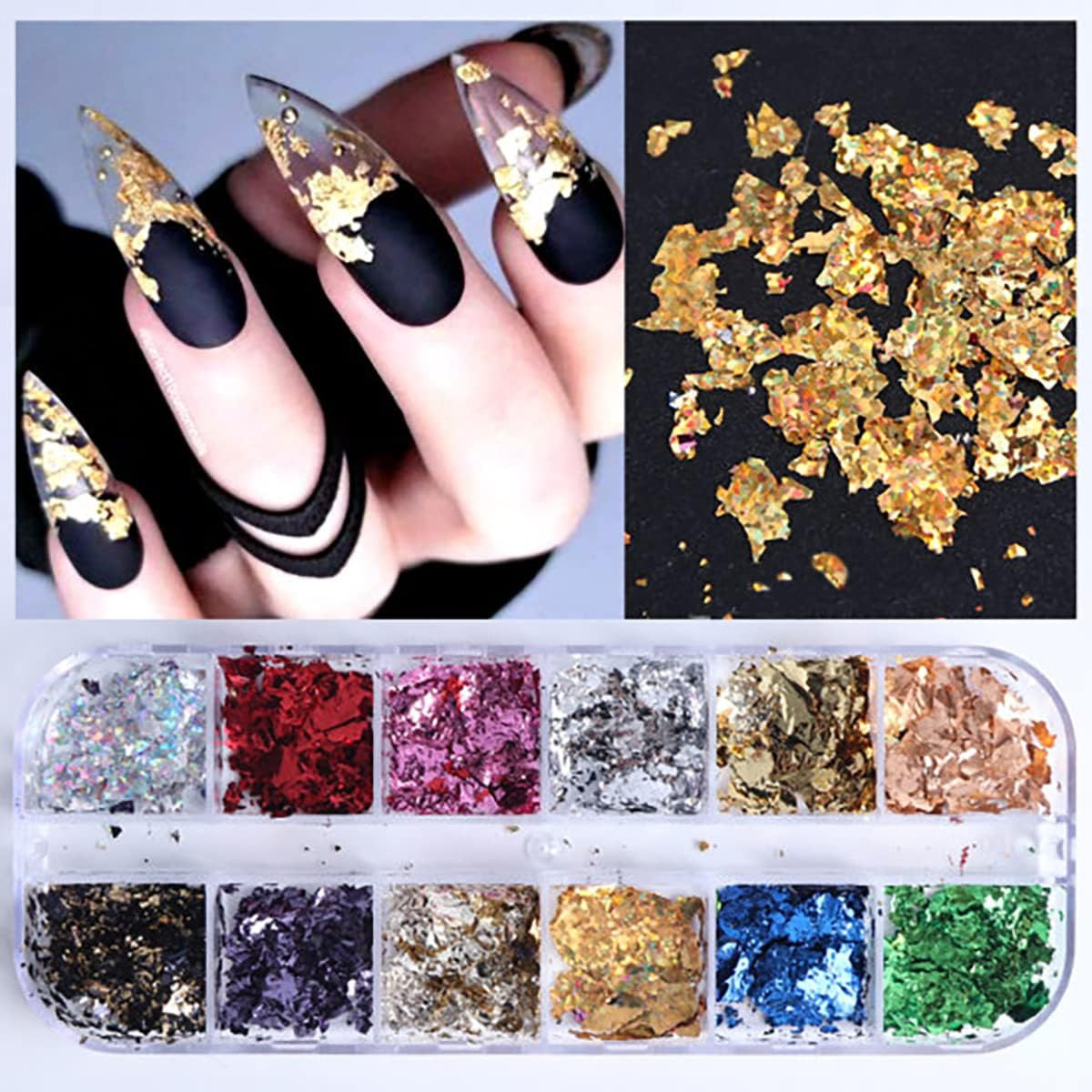 12 Colors Glitter Foil 3D Ultra-Thin Gold Aluminum Flakes Sparkling Design Nail
