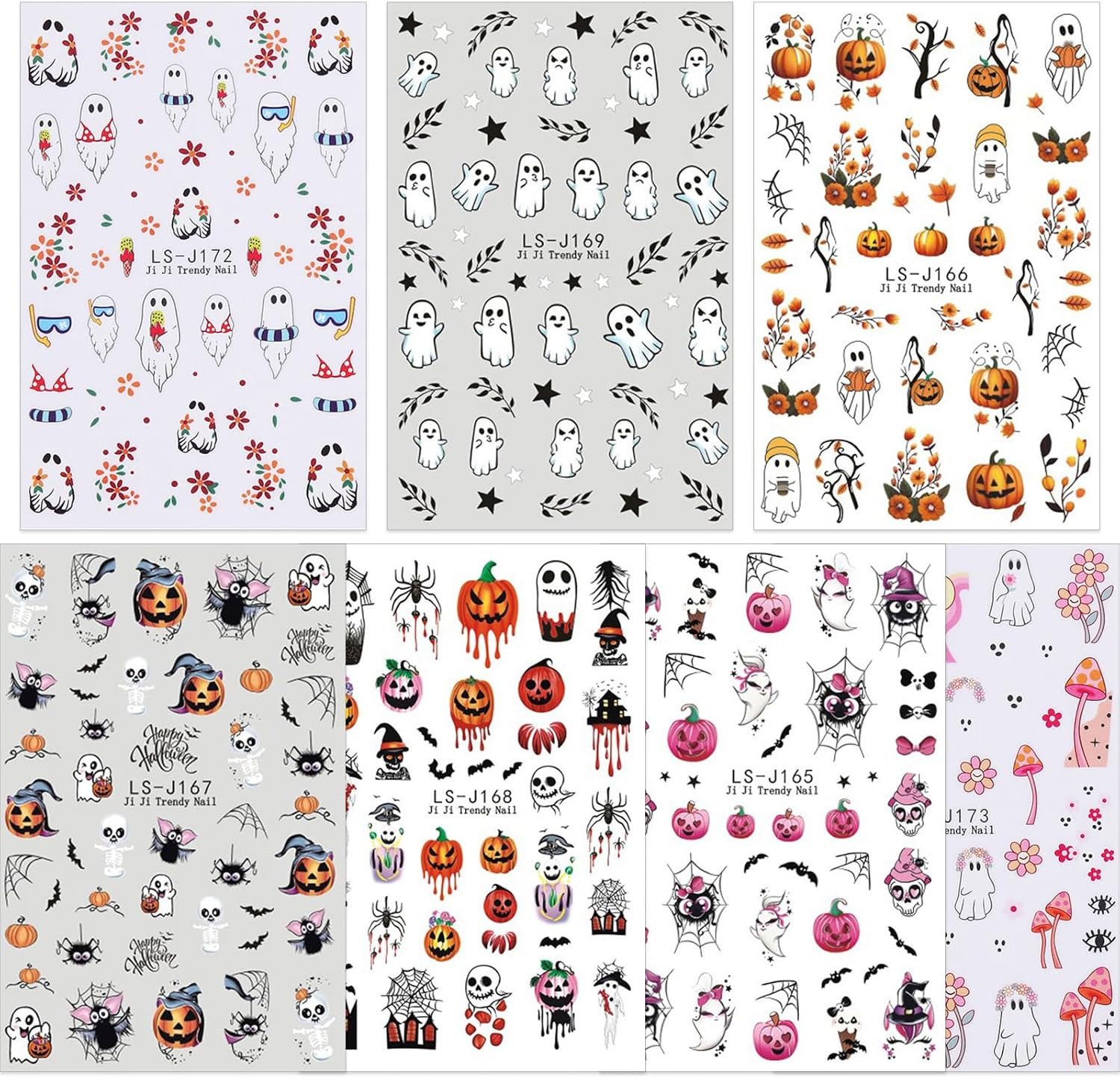 Pumpkins Nail Art Stickers Halloween Nail Decals Fall Nail Charms 7PCS Pumpkins