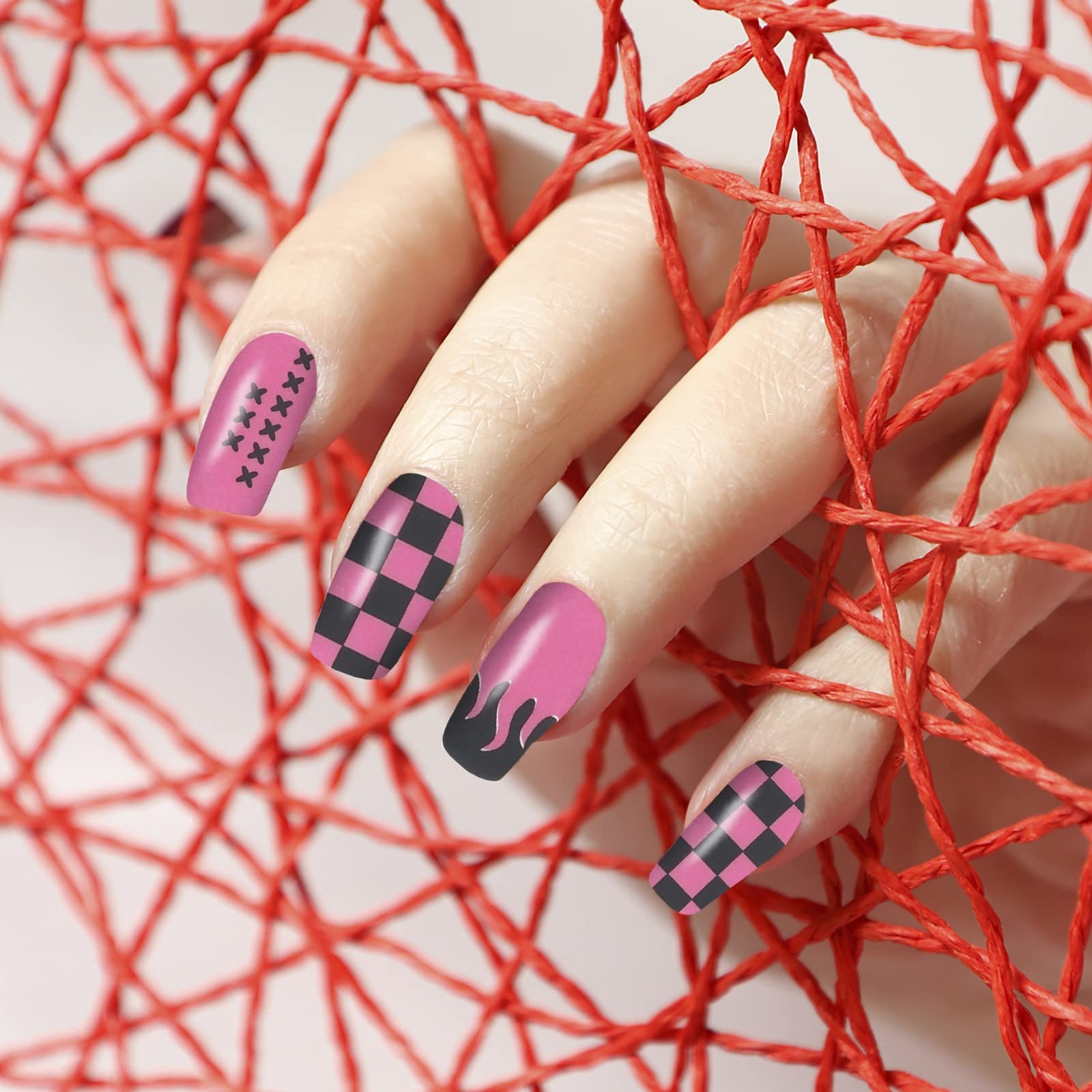 12 Sheets Plaid Nail Wraps Full Stickers Nail Polish Strips, French DIY Self-…