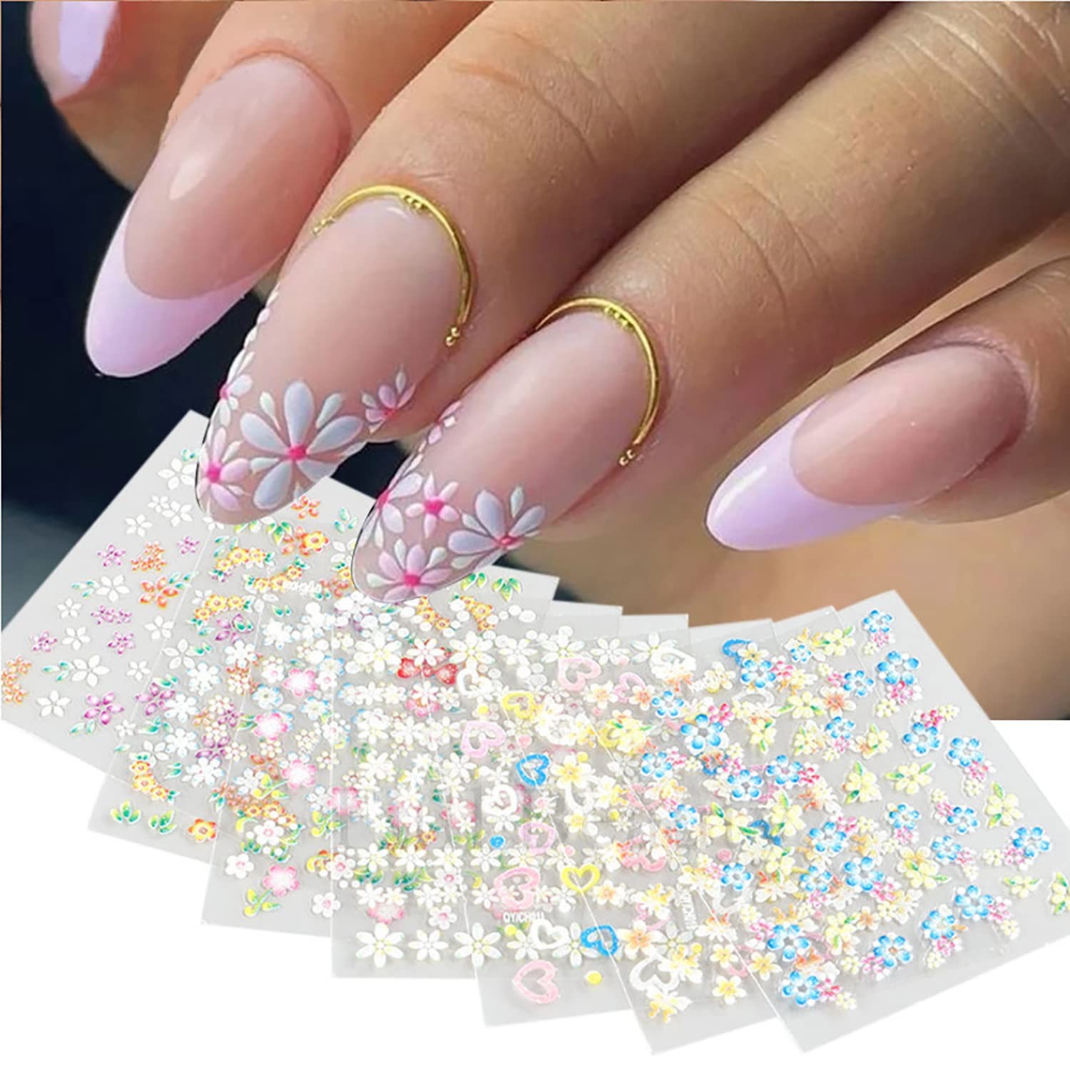30 Sheet Flower Nail Art Stickers: Spring Summer Design 3D Self-Adhesive Dais…