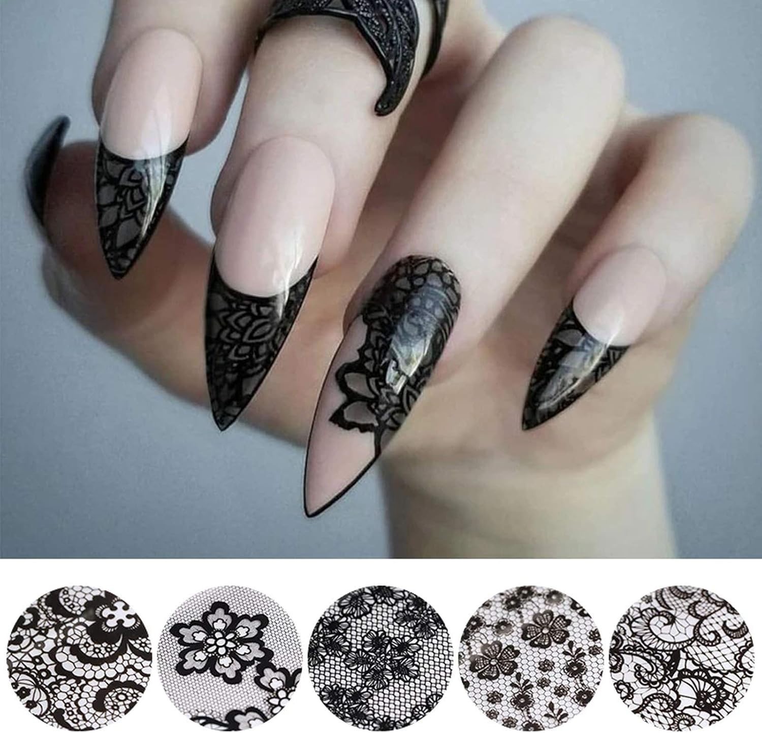 Eco-Friendly 10-Pack Black Lace Nail Foil Transfer Stickers for Creative Nails