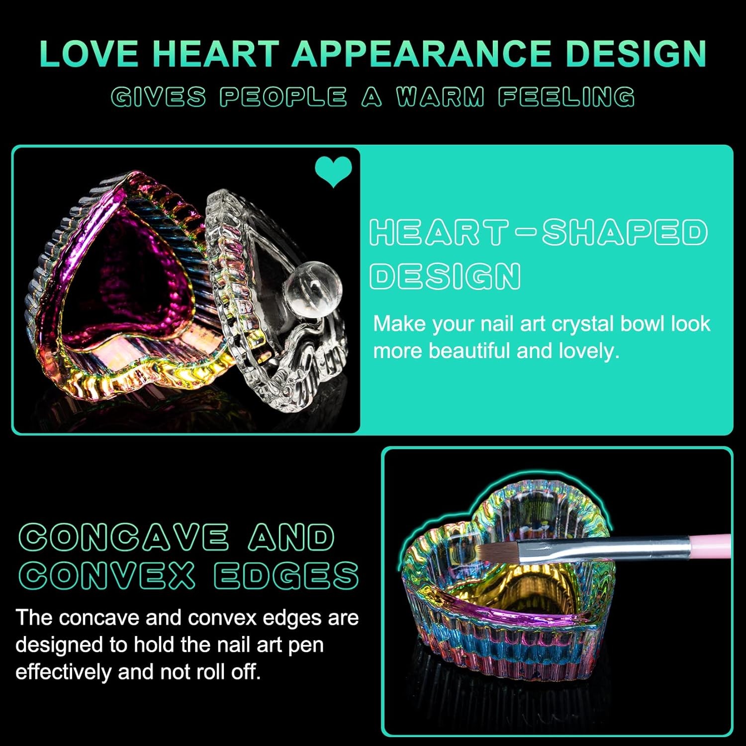 AORAEM 2PCS Nails Tips Art Dappen Dish with Lid Acrylic AA-Heart Shape#1