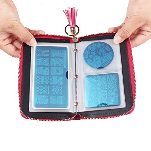 24 Slots Nail Stamping Plate Holder Case Round Square Lase Rainbow Rose Red