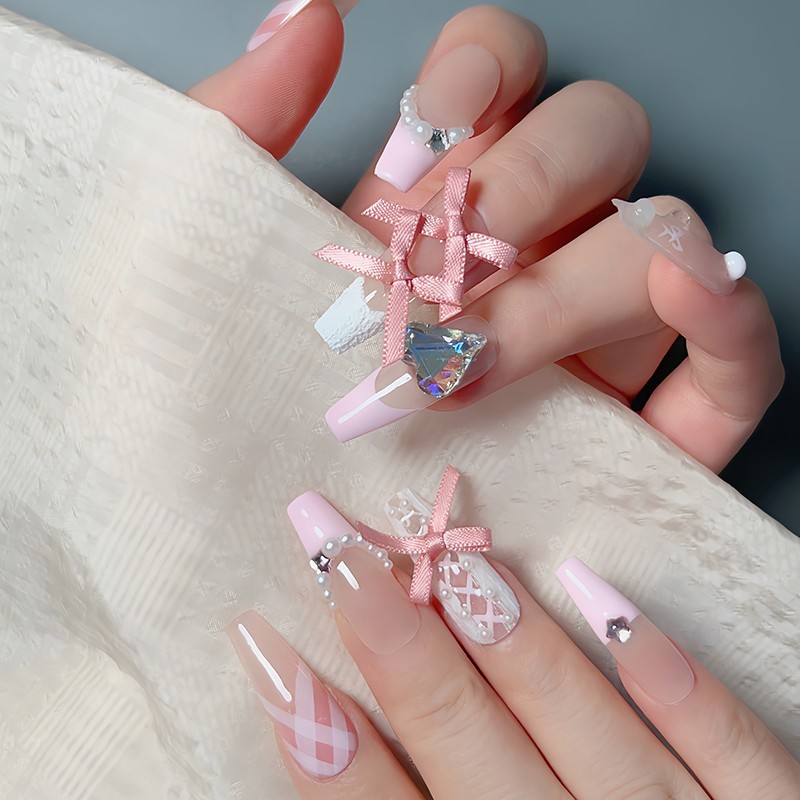 Crystal Nail Tips Stick on Nails with Nail Glue Reusable Nail Stickers Soft Gel