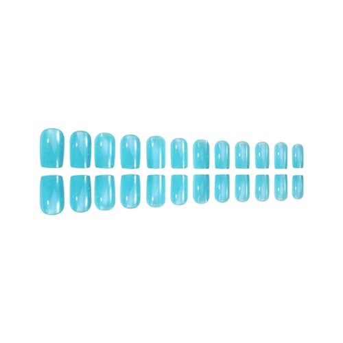 Lake Blue Press on Nails Medium Square SWEKKE Fake Nails Full Cover Jewelry