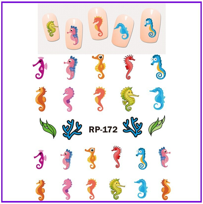 Nail art water transfer stickers decal seaweed corals sea horse RP172
