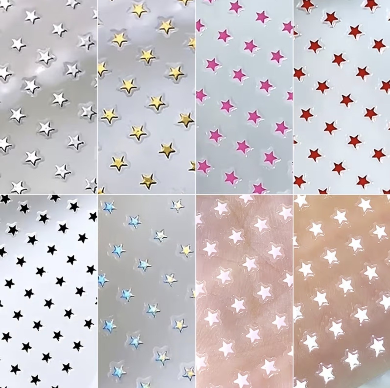 Mini Star Nail Art Stickers Red Pink White Gold Silver Decals Christmas DIY