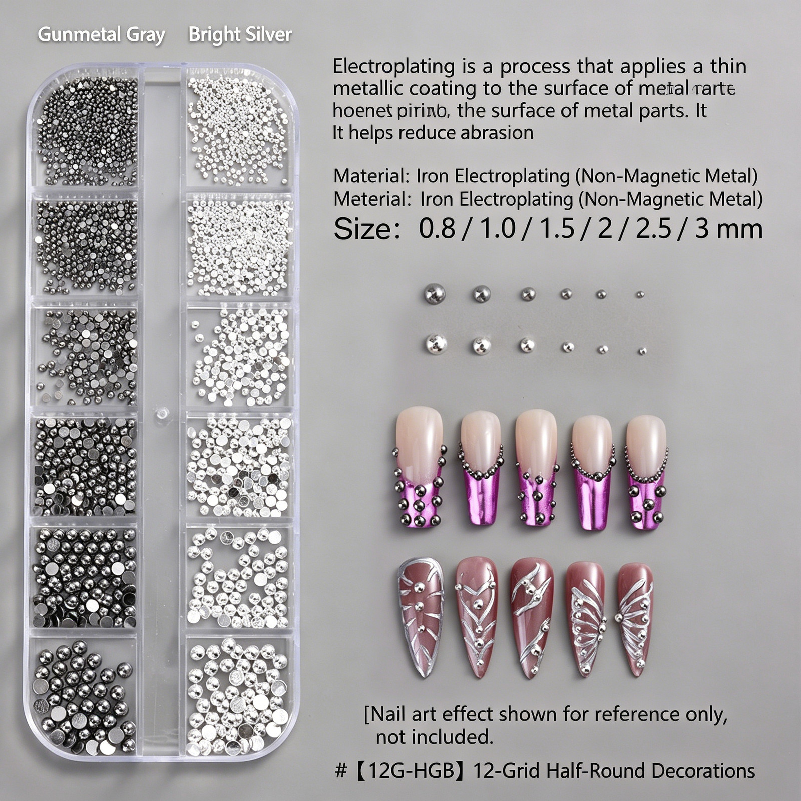 Nail Rivet Decorations, Semicircular Steel Beads, Gold & Silver Mixed Metal Pack