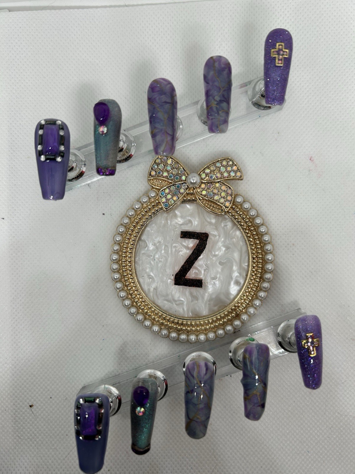 Z NAILZ! Handmade M Ciffin Purple With Green Hues & Bling Press On Nails