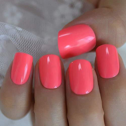 Neon Short Nails Summer Color Fake Nails Deep Pink Ladies Bright Rose pink