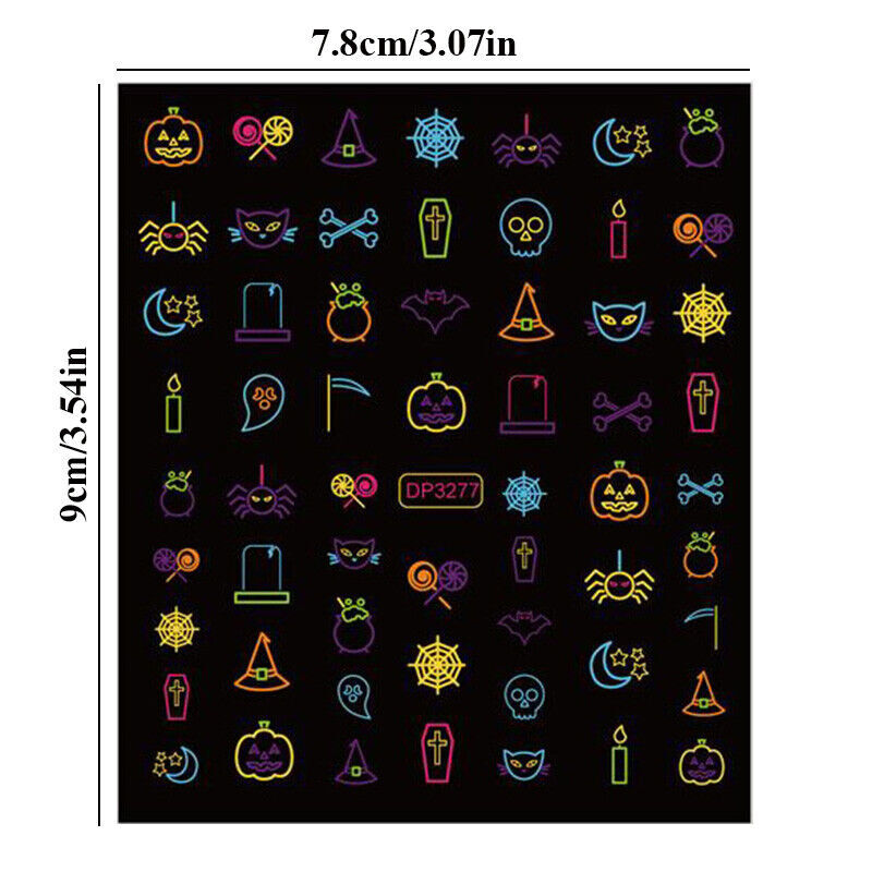 Luminous Halloween Pumpkin Ghost Skull 3D Nail Stickers Glow In Dark Decals NH16