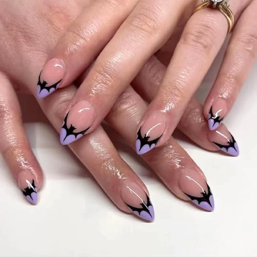 Halloween Press on Nails – Fake Nails – Short Purple Bat – French Tip