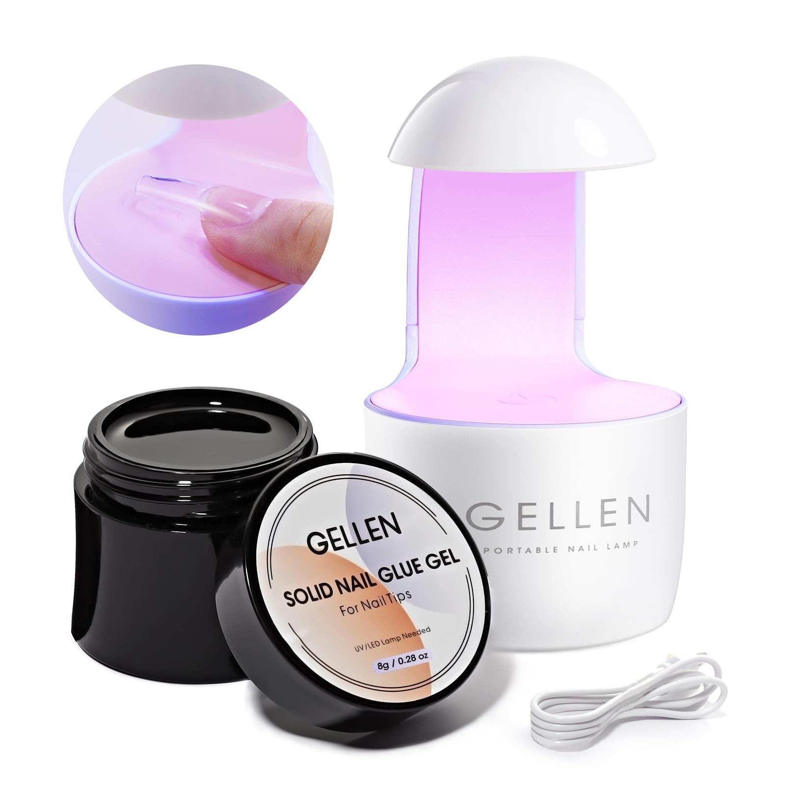 Solid Nail Glue Gel Kit – 8g Gel and 8w Mini UV Light LED Lamp for Cured Nail…