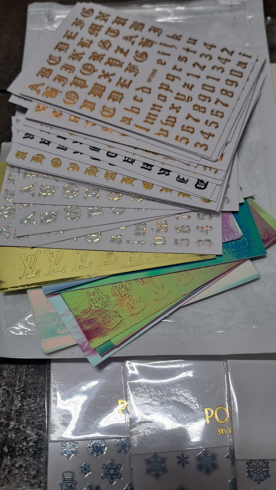 Bulk Nail Art Sticker Lot 3D Decals Snowflakes Letters Holiday Mixed Designs
