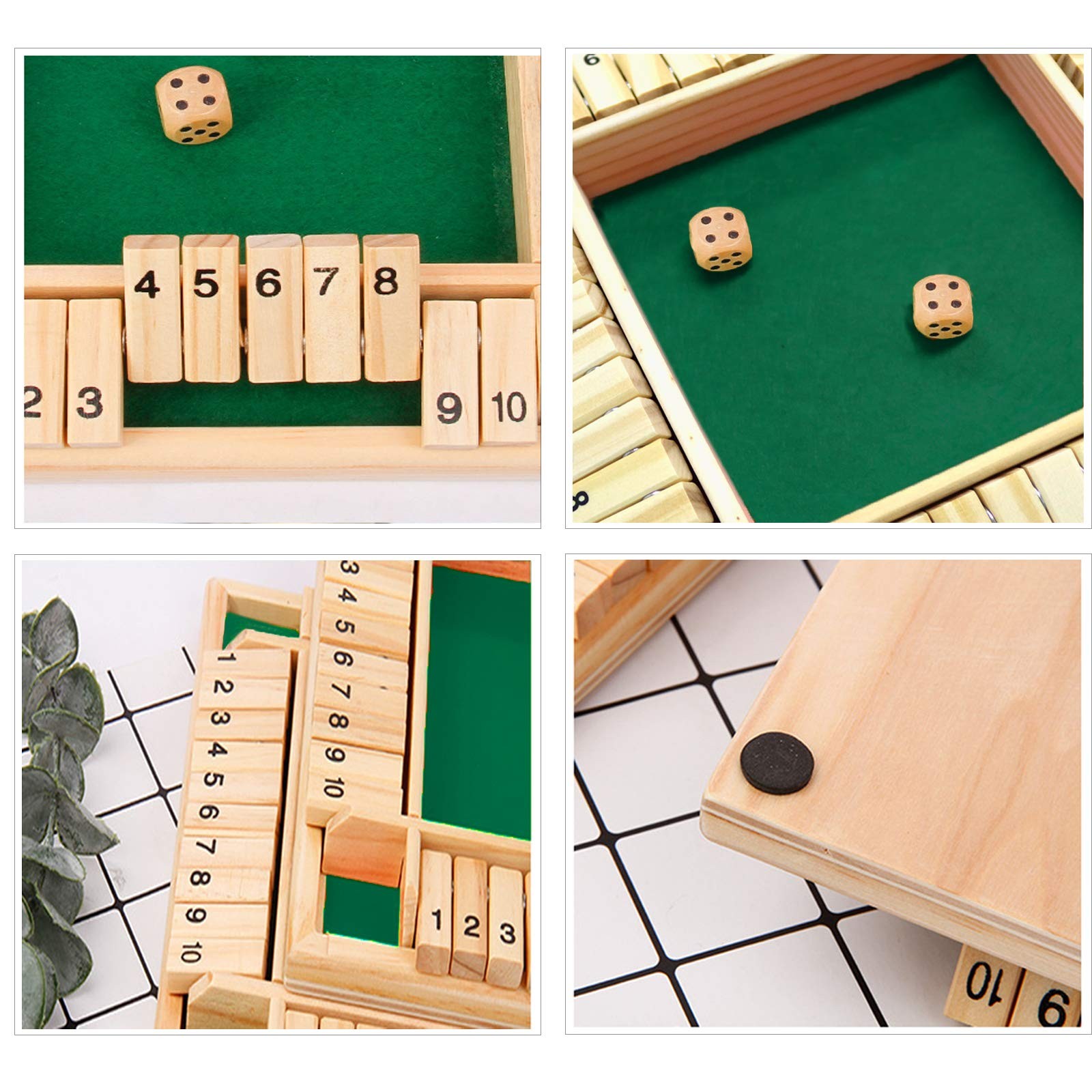 DC-BEAUTIFUL Shut The Box Dice Game, 2-4 Players 8.9” x x 0.6”, Green