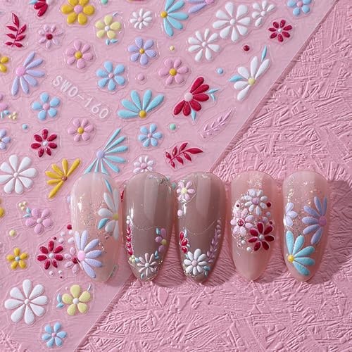 2 Sheets Flower Nail Art Stickers Decals 5D Embossed Flower Nail Art Stickers