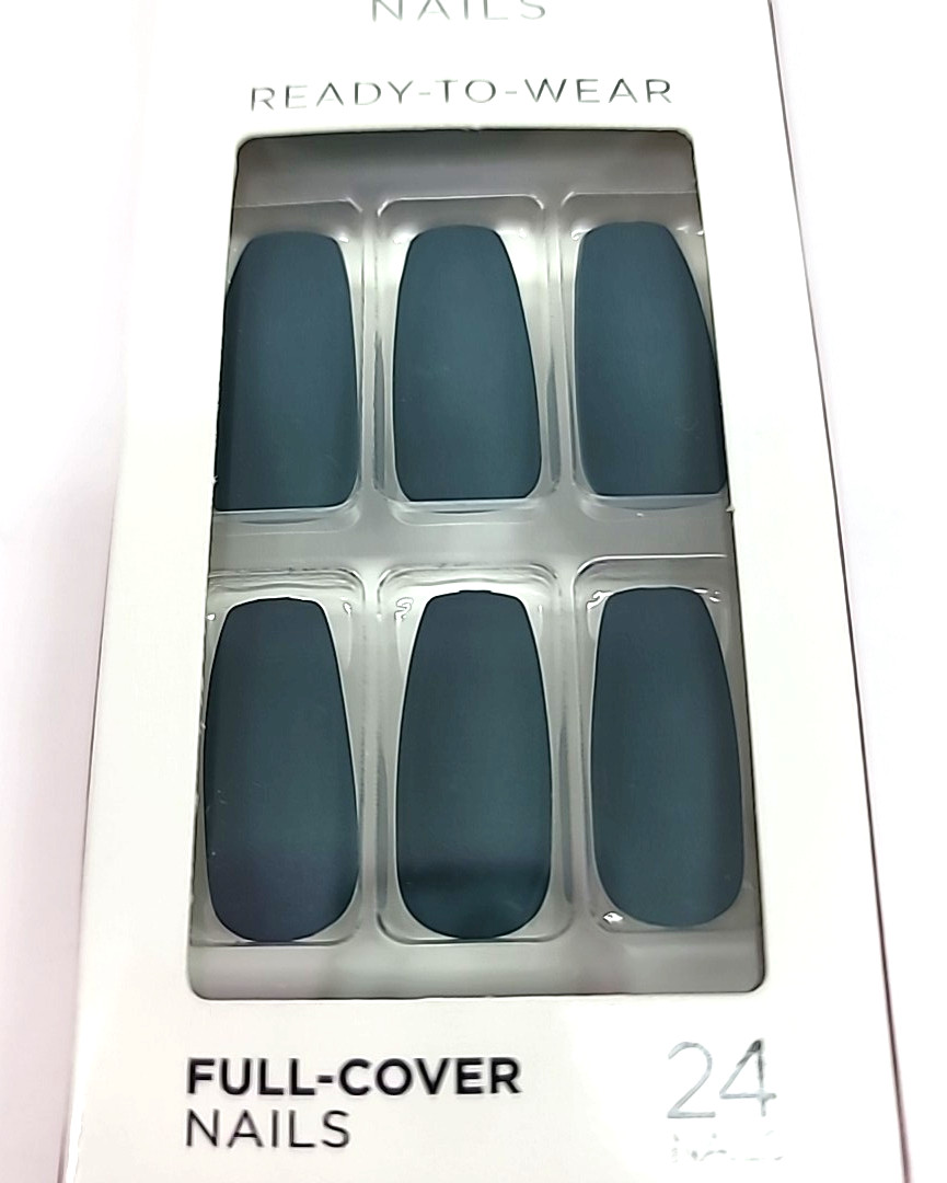 Set Of 2 Kiss Color Nails Matte Teal Green & Glossy Purple Long Length Glue On