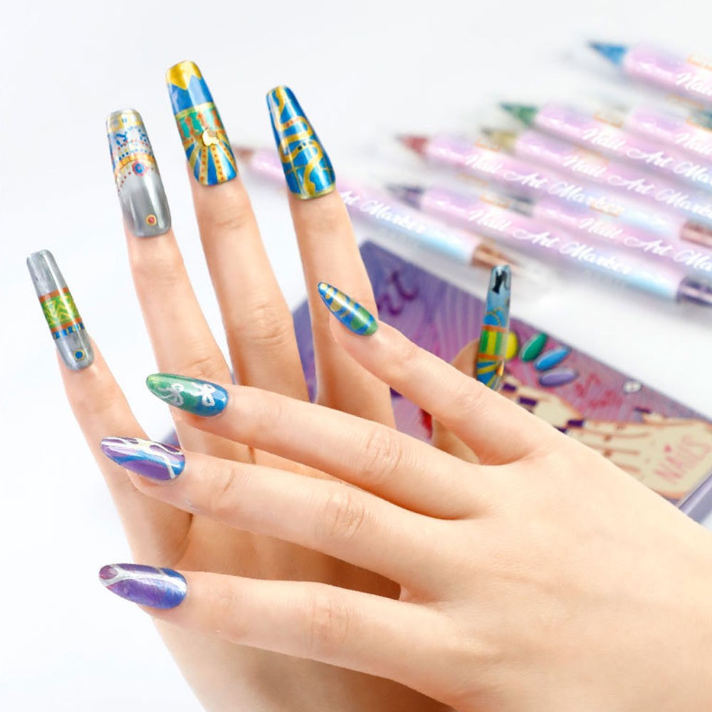 Nail Art Marker Pens Set with Vibrant Colors DIY Patterns for Professional JQ