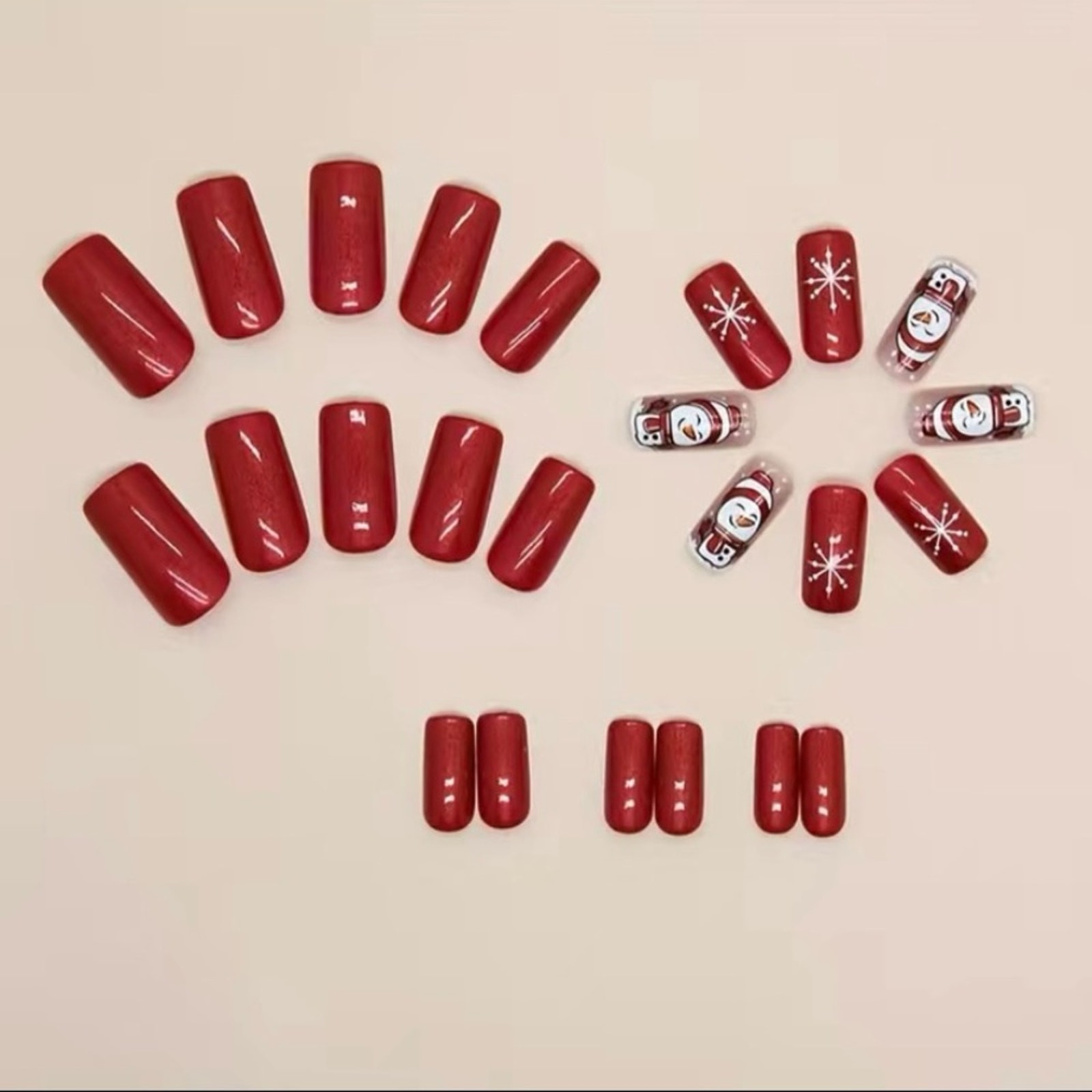Festive Winter Press On Nails 25 pc Set Holiday Square Medium Length w/ Glue