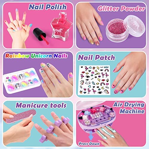 Kids Nail Polish Set for Girls, All-in-One Nail Art Kit – Dryer/ Glitter