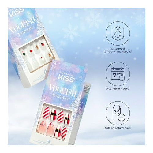 KISS Voguish Fantasy, Press on Nails, Black, Medium Almond 28 Count NEW