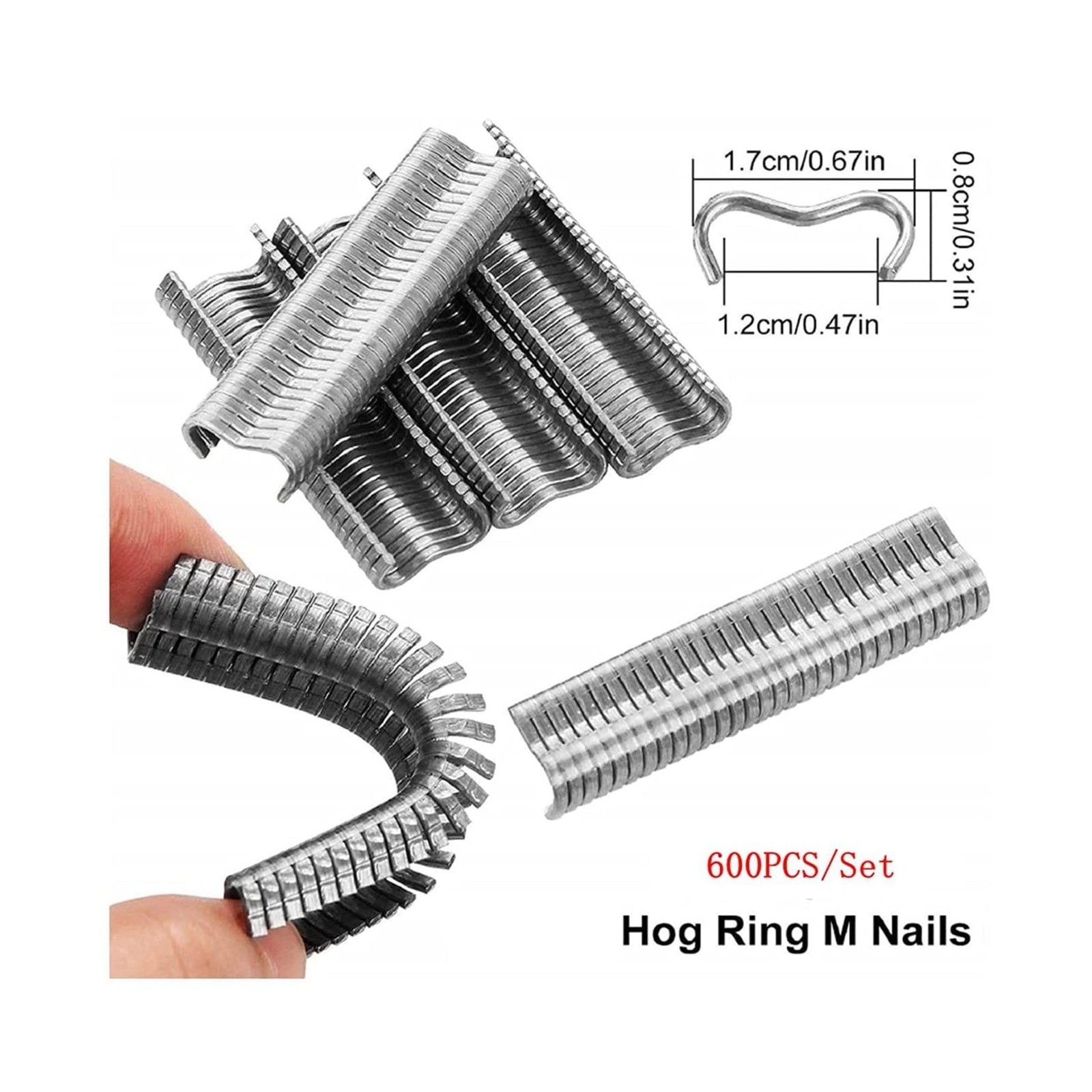 600 PCS Type M Nail Ring Pliers, Galvanized Steel, Hog Ring Staples Silver