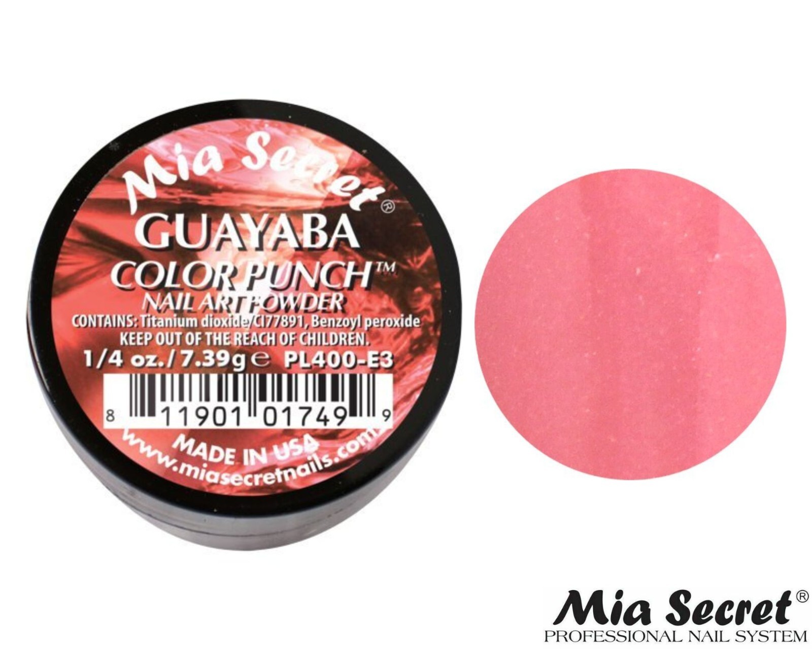 MIA SECRET Nail Art Powder 1/4oz- Guayaba (COLOR PUNCH Collection)