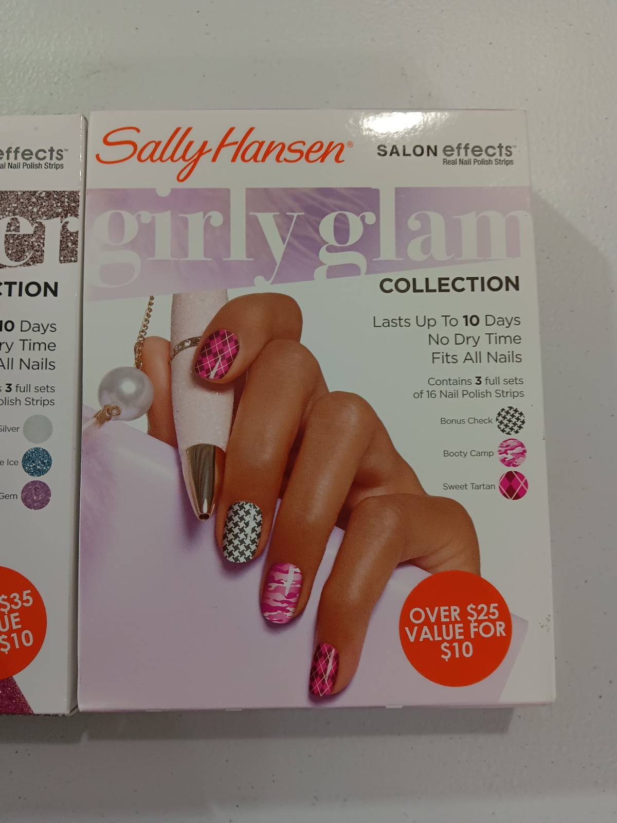 Lot 2 Sally Hansen Salon Effects Real Nail Polish Strips Glitter Girly Glam NIB
