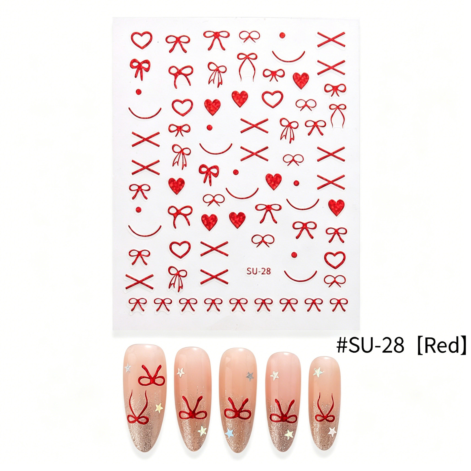 Internet Celebrity Heart Nail Stickers, Mini French Black White Red Multi-Size H