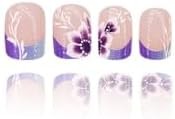 French Tips Press on Nails Purple Flower Fake Nails with Ombre Design Glossy Glu