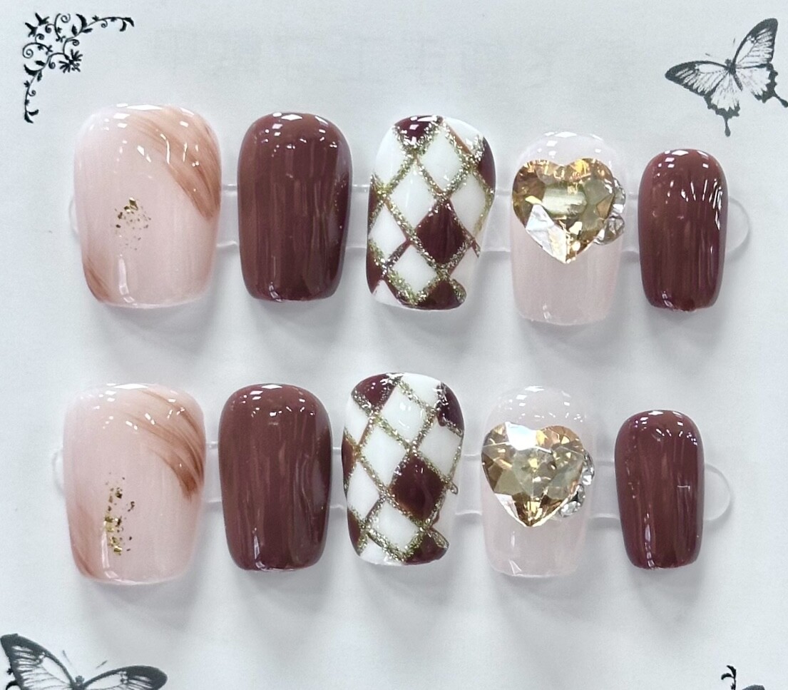 Manicure Handmade Press On Nails 10pc Reusable Artistic Design DIY Long Square