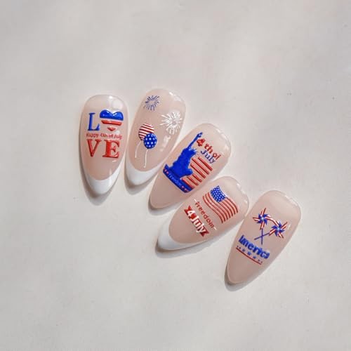 4th of July 5D Nail Art Stickers Decals Red Blue White American Flag Style-42