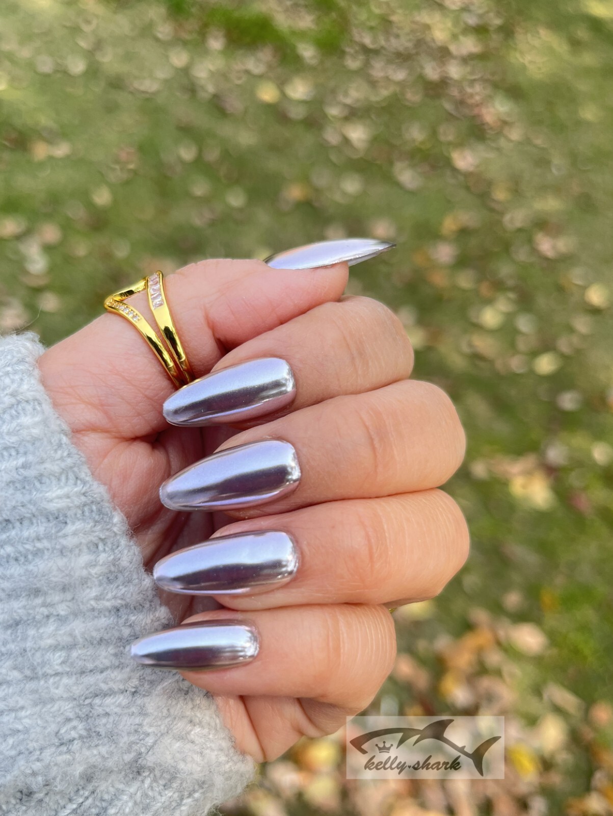 10pcs Handmade Polar Purple-Silk Hailey Press on Nails, Medium Almond shape, SML