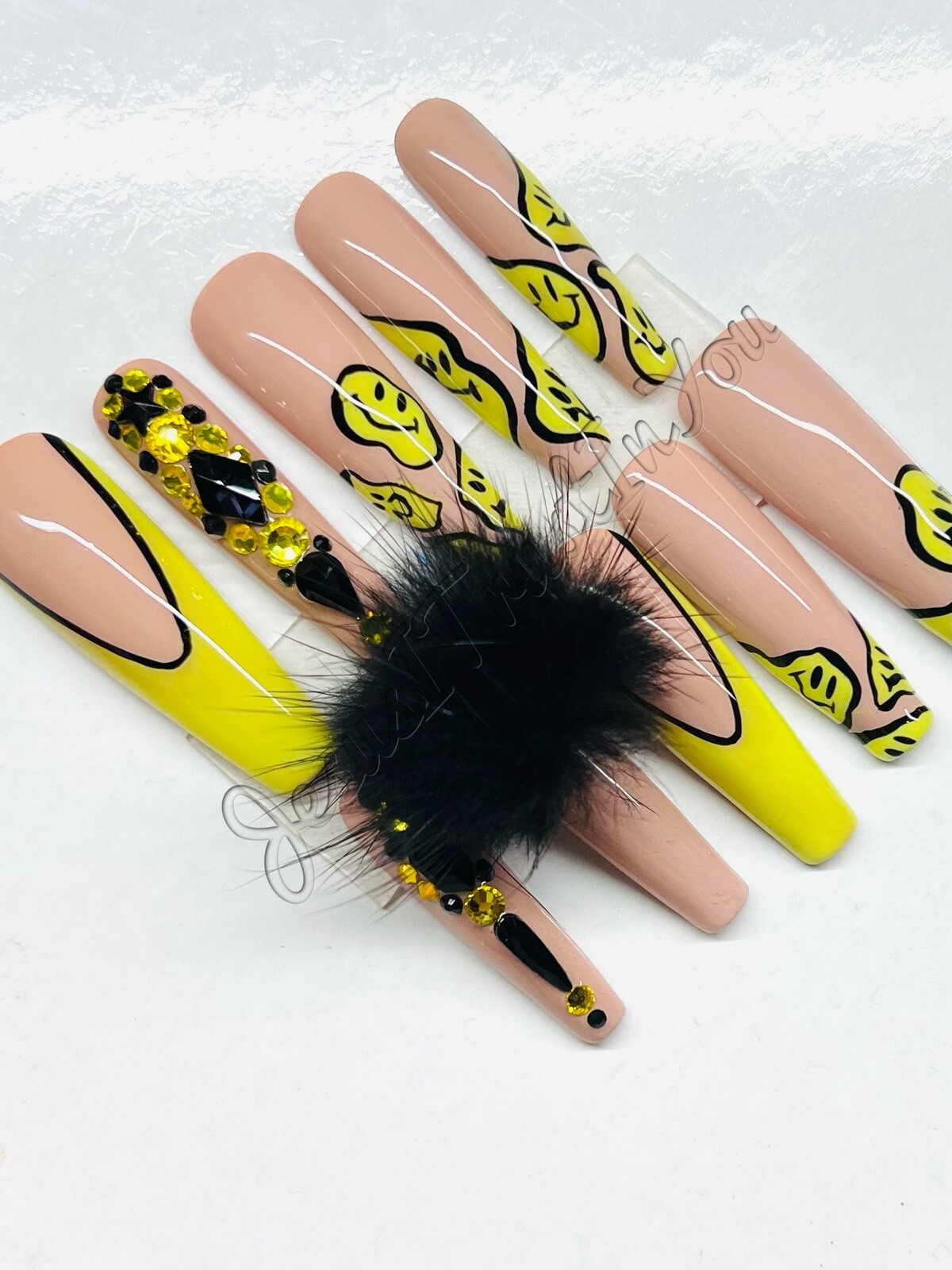 SMILEY 😃- CUSTOM XXL LONG BALLERINA GEL PRESS ON NAILS GLUE ON NAILS