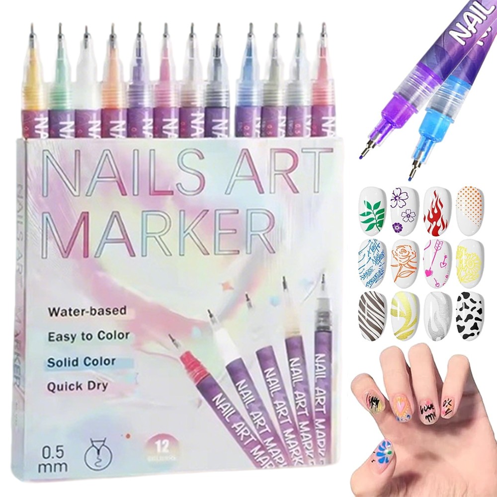 USA 12 Colors Nail Art Pens Set,Nail Art Markers Polish Pen For 3D Nail Art,DIY