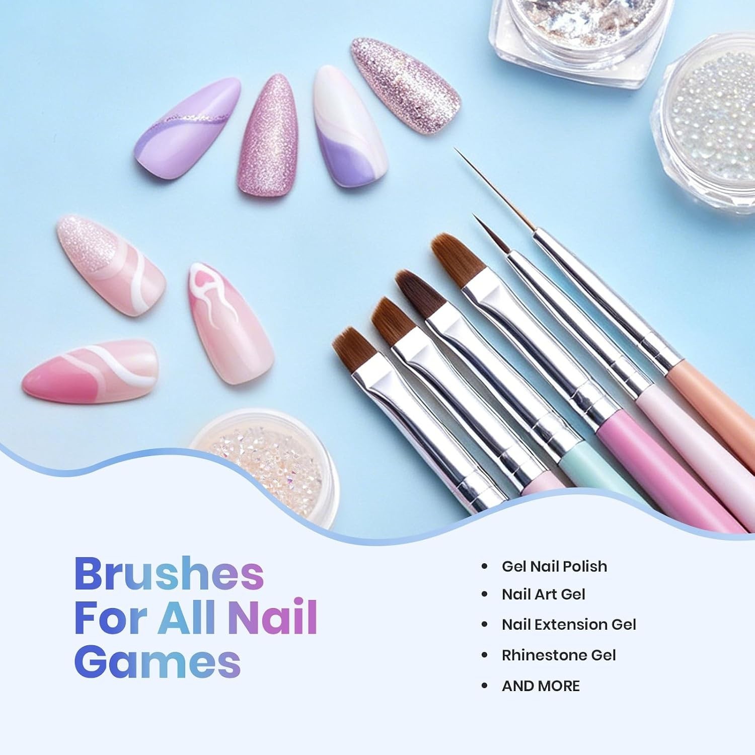 Nail Art Brushes, 6 Pcs Fingernail Art Design Pens | Wood Alloy Handle, Dotti…