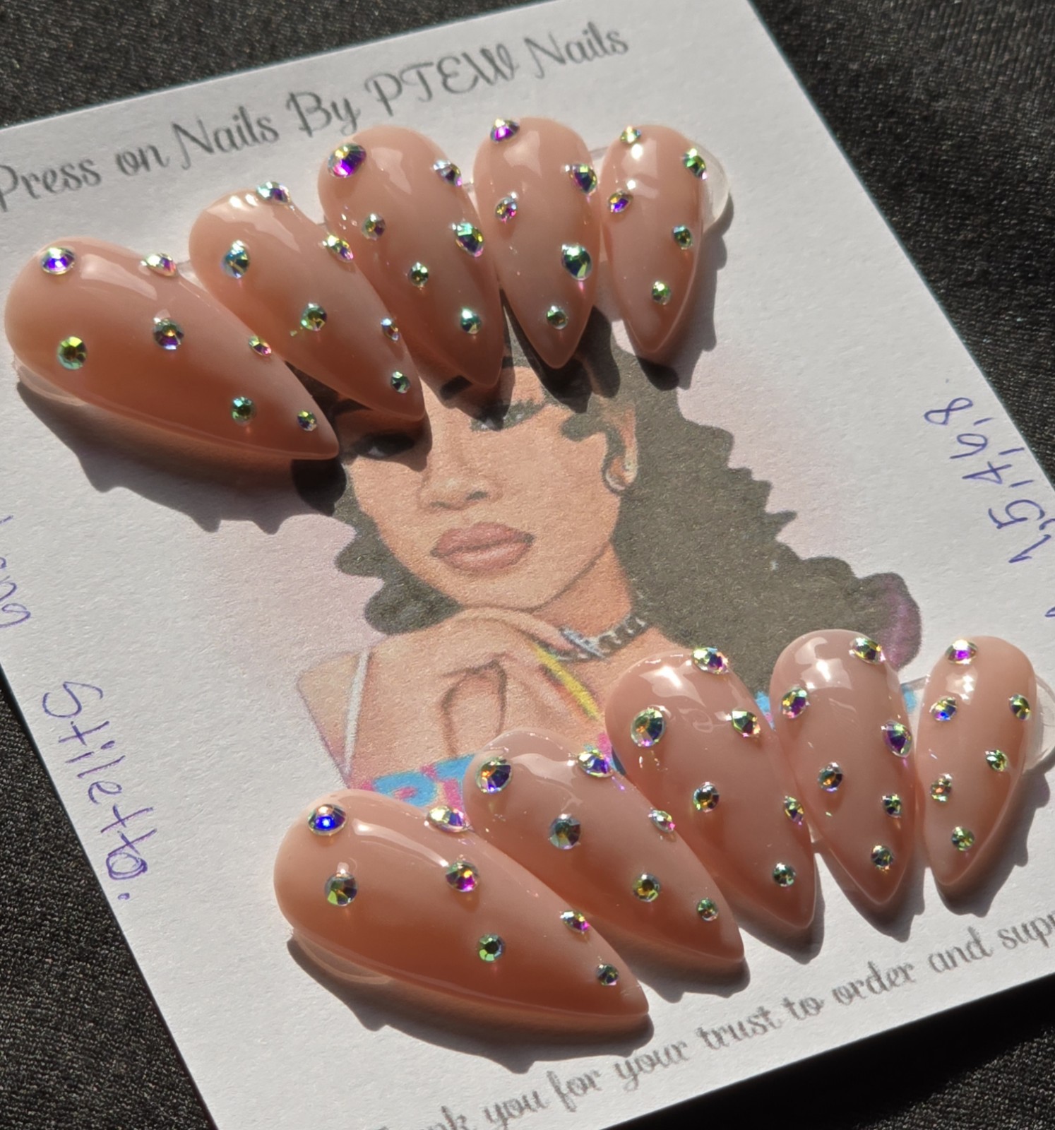 Handmade Press On Nails,Blingz Lover,Medium Size 1,5,4,6,8 Medium Long Stiletto