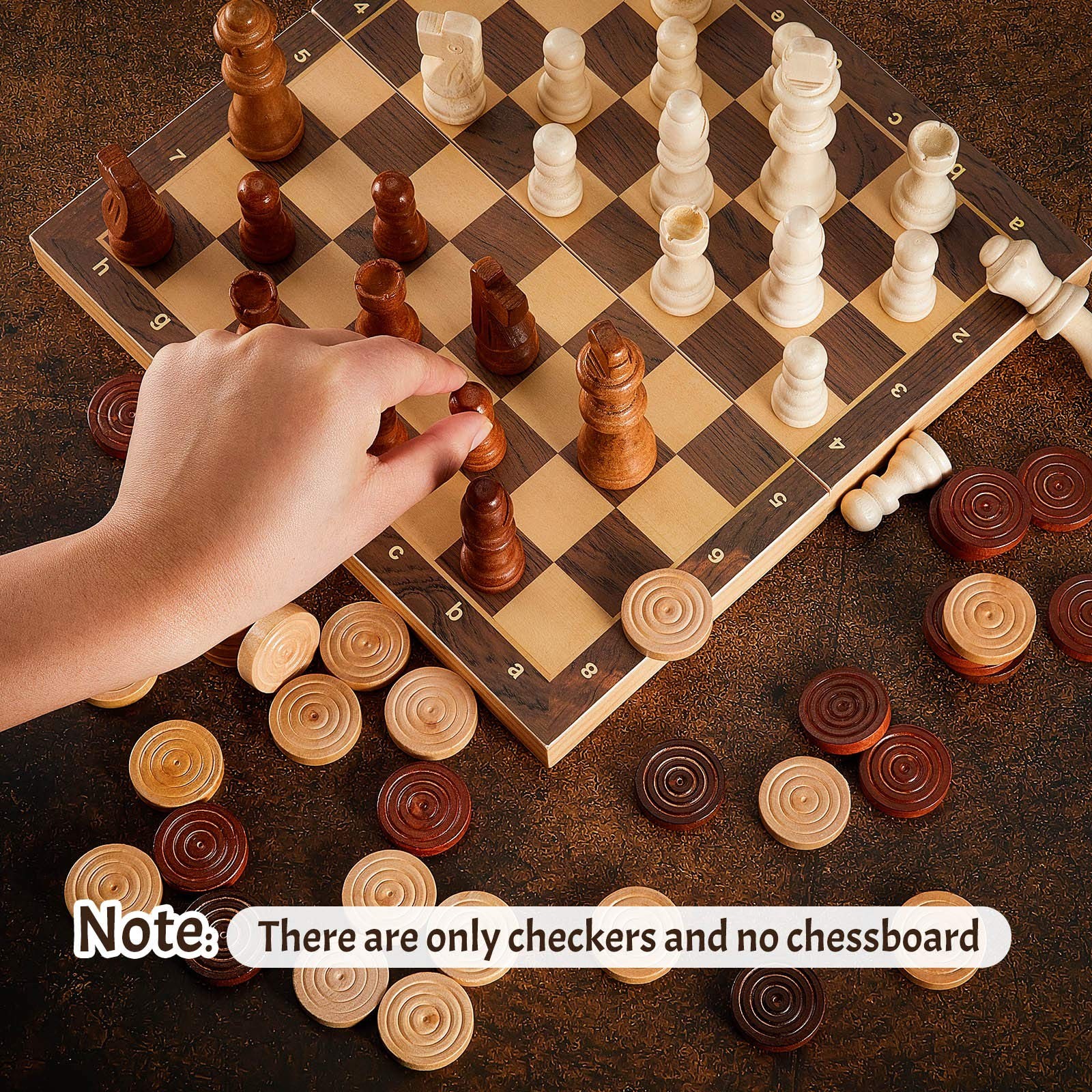 56 Pieces Wooden Checkers 3 inches, 1.4 1.06 Brown, Natural