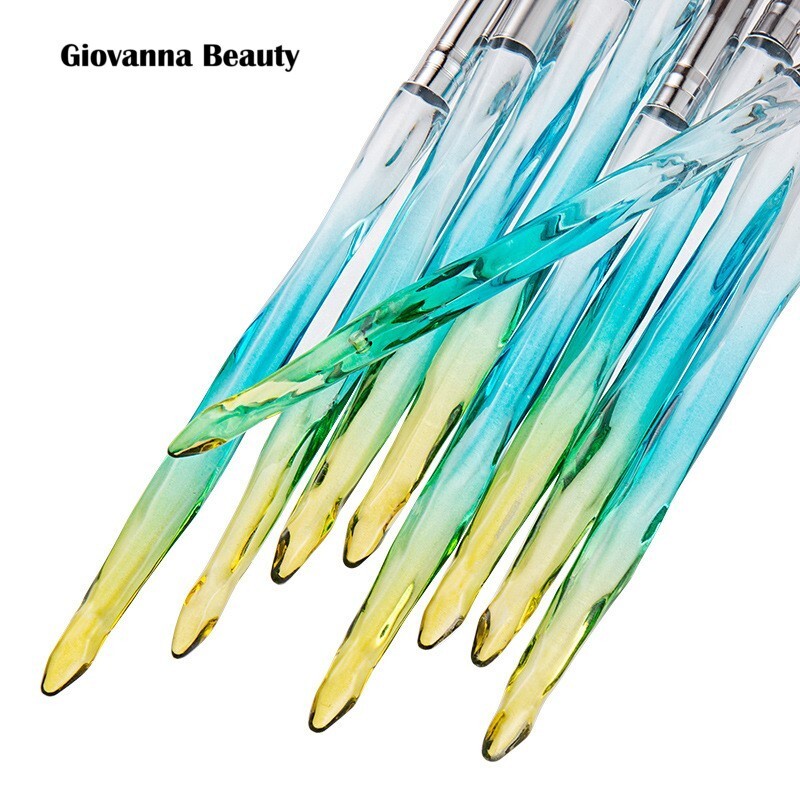 10pcs Set Acrylic UV Gel Nail ART DESIGN Painting Drawing Brush Diamond Handle